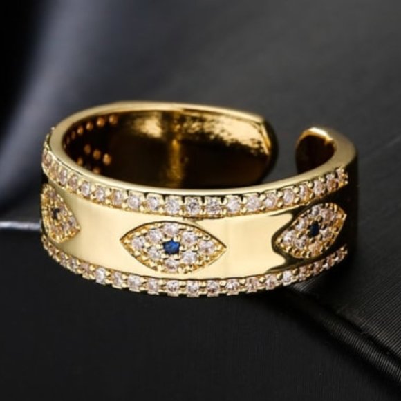 NEW 18K gold Evil Eye Open Adjustable Ring - Picture 2 of 4